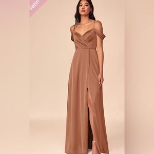 Azazie Ocean Stretch Satin Dress in Bronzer